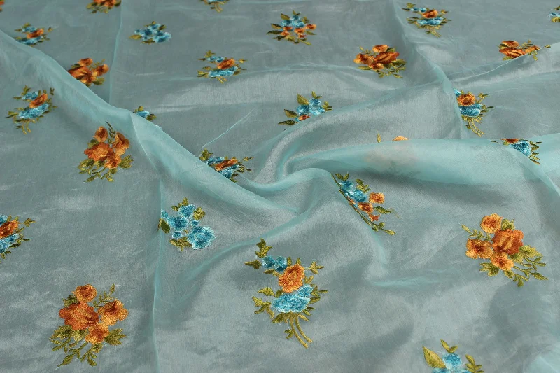 Light Blue Embroidered Organza Fabric Everyday wear unclassified dresses