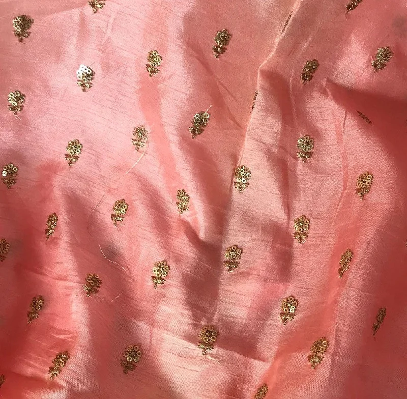 Light Peach Flower Butti Embroidered Viscose Dola Silk Fabric Office unclassified dresses