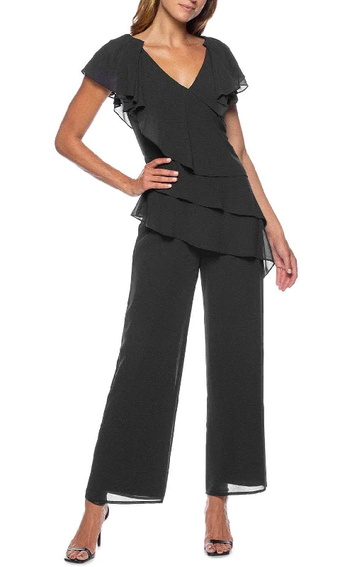 Marina 267962 - Ruffled V-Neck Crepe Jumpsuit Color block unclassified dresses