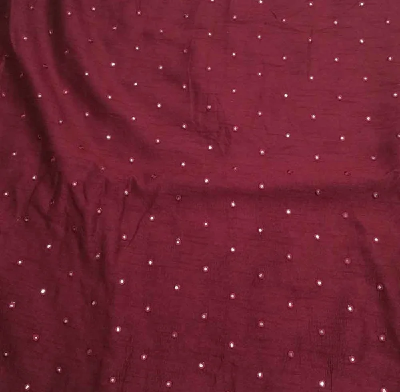 Maroon Motifs Mirror Work Embroidered Viscose Dola Silk Fabric Popular unclassified dresses