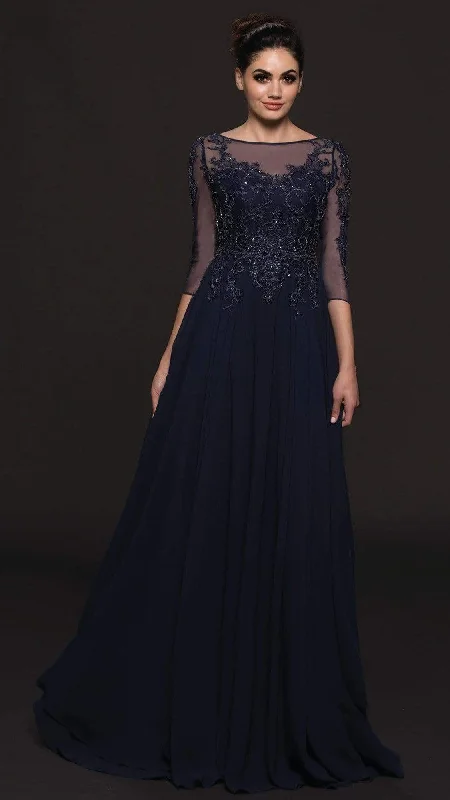 Marsoni by Colors - Illusion Bateau Adorned Quarter Sleeve Dress M214 Formal unclassified dresses