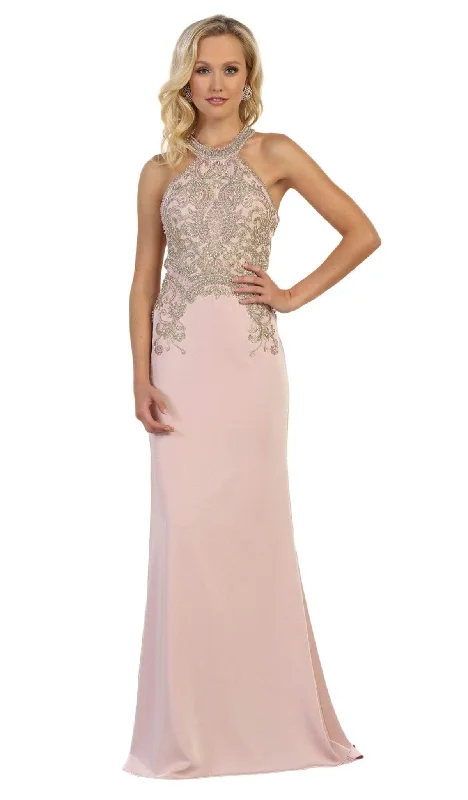 May Queen - Gilded Halter Neck Trumpet Dress MQ1538 - 1 pc Blush In Size 2 Available Summer unclassified dresses