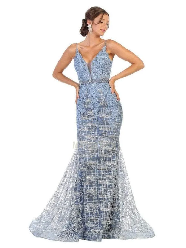 May Queen - V-Neck Embellished Prom Dress RQ7803 - 1 pc Dusty Blue In Size 8 Available Street style unclassified dresses