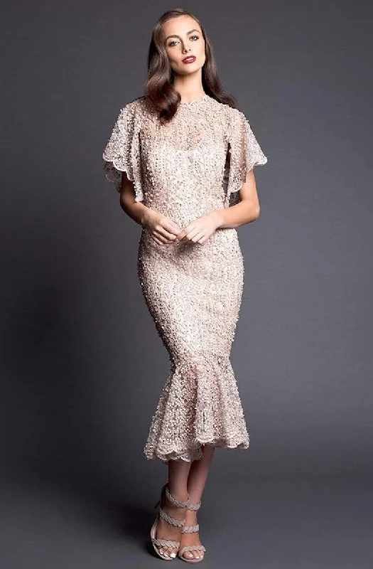 Nicole Bakti - 663 Scalloped Flutter Sleeve Beaded Mermaid Dress Casual unclassified dresses