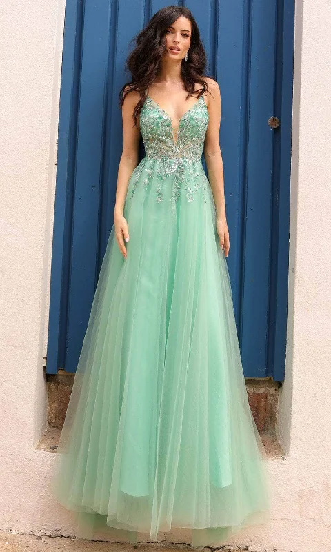 Nox Anabel Q1391 - Illusion Embroidered A-Line Prom Dress Fashionable unclassified dresses