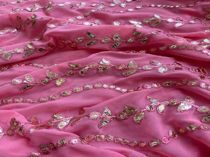 Pink Faux Mirror Work machine Embroidered Georgette Fabric Bold pattern unclassified dresses