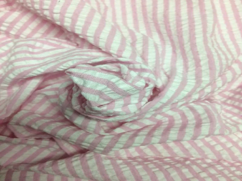 Pink & White Stripes Seersucker Cotton Fabric Smocked unclassified dresses