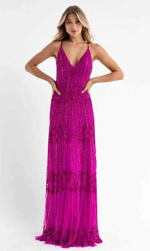 Primavera Couture - 3762 Fully-Beaded Plunging V-neck Prom Dress - 1 pc Fuchsia in Size 8 Available Discounted unclassified dresses