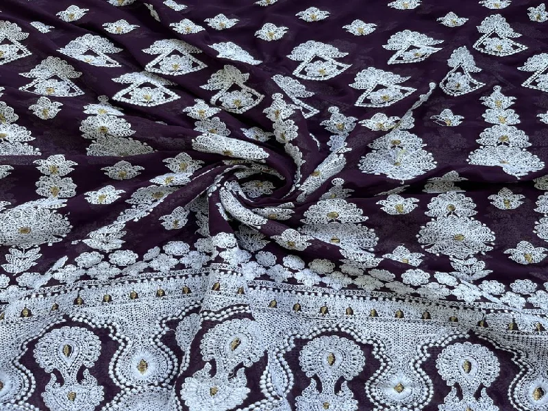 Purple White Lakhnawi Embroidered Georgette Fabric Breathable unclassified dresses