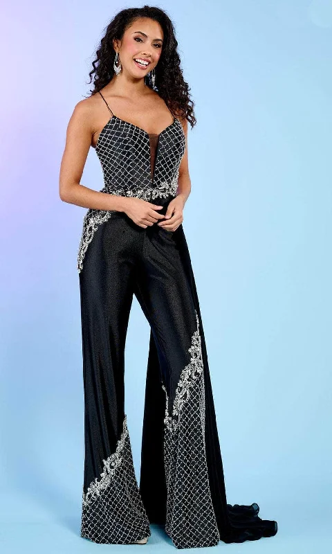 Rachel Allan 70655 - Strappy Back Flared Jumpsuit One-shoulder unclassified dresses