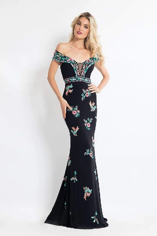 Rachel Allan Embroidered Illusion Off Shoulder Dress 6056 A-line unclassified dresses