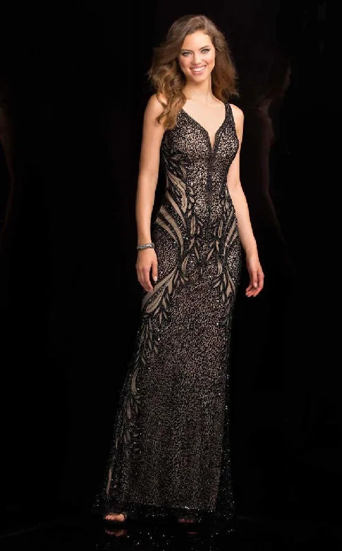 SCALA - V-Neckline Beaded Prom Dress 48721 - 1 pc in Black Nude Available Chiffon unclassified dresses