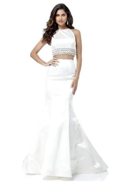 Sherri Hill - Two Piece Halter Satin Mermaid Dress 51581 - 2 pcs Ivory In Size 6 and 8 Available Smocked unclassified dresses