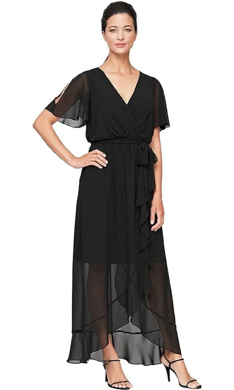 SLNY 9170657 - Sheer Sleeve Blouson Bodice Dress Velvet unclassified dresses