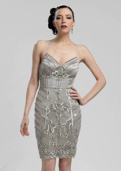 Sue Wong - V-neck Beaded Sheath Dress N3213 - 1 pc Platinum In Size 6 Available Vacation unclassified dresses