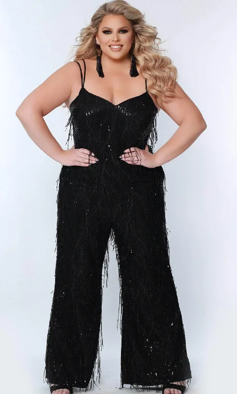 Sydney's Closet SC9104 - Fringe Beaded Full Length Jumpsuit Formal unclassified dresses