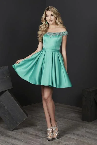 Tiffany Homecoming - Beaded Off-Shoulder Satin A-line Dress 27205 - 1 pc Mermaid In Size 0 Available Preppy unclassified dresses