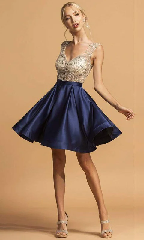 Trevi Collection - S2124 Cap Sleeve Bejeweled Satin Dress Minimalist unclassified dresses