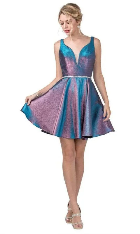 Trevi Collection - S2283 Metallic Plunging Sweetheart A-Line Dress Bold pattern unclassified dresses