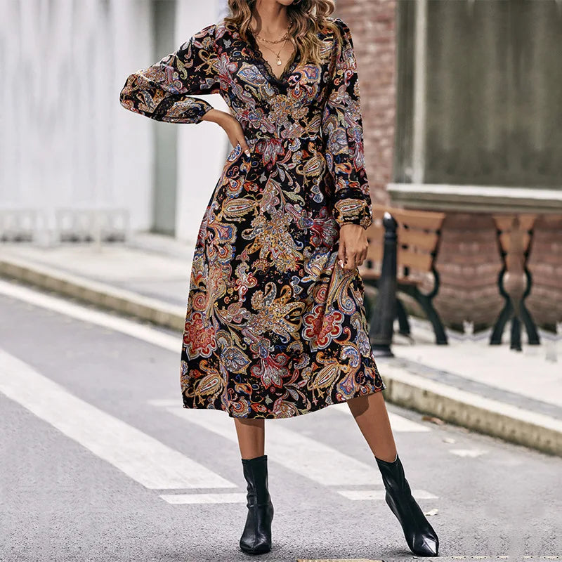 Amy Fashion - Autumn Sweet Fresh Bohemian Long Sleeve Floral Boho Dress ASOS floral dresses