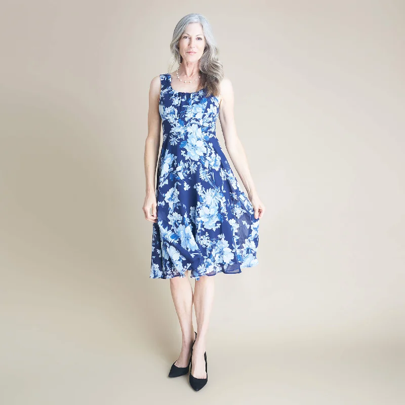 Carly Navy Floral Chiffon Dress Comfortable floral dresses for everyday wear