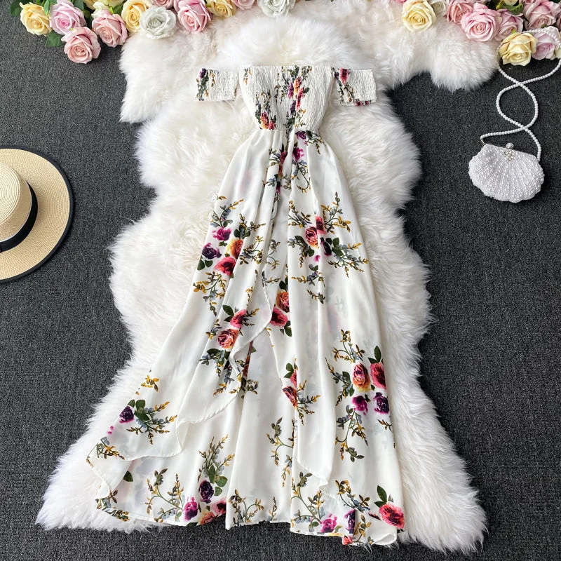 Fashion temperament one shoulder Strapless Floral Dress  2927 Vintage floral dresses