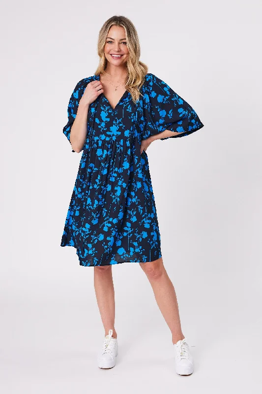 Gloss by Shine On Antonia Wide Sleeve Dress Black Blue Floral Best floral dresses for elegant looks