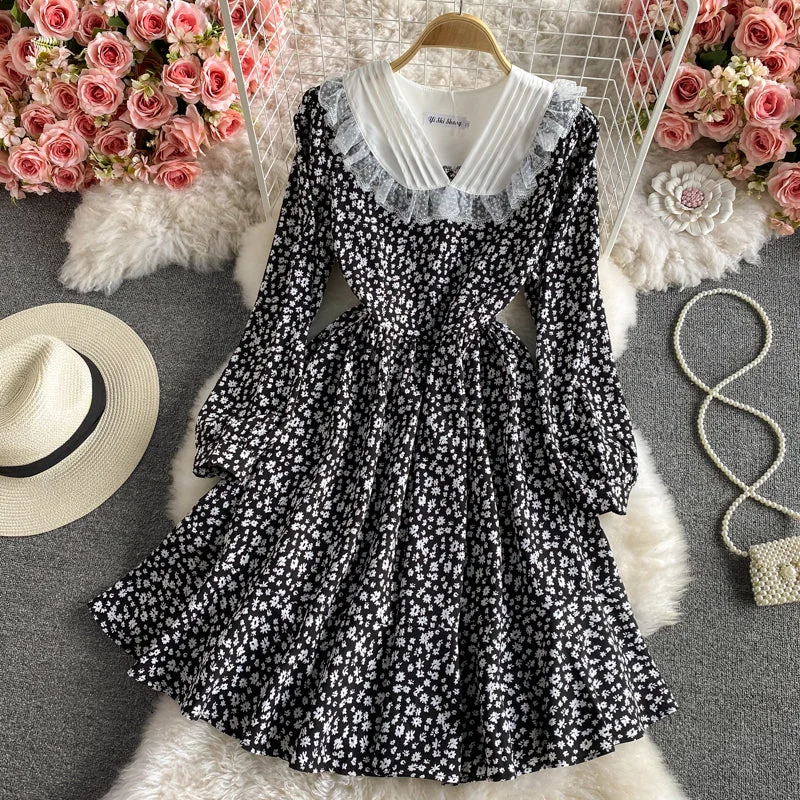 Slim temperament long sleeve floral dress female  2961 Girls' floral dresses