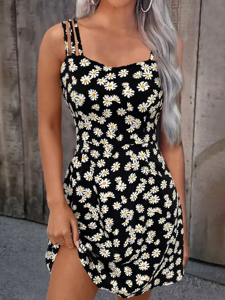 Amy Fashion - Summer Vintage Floral Daisy Print Sexy Boho Dress Ruffled floral dresses