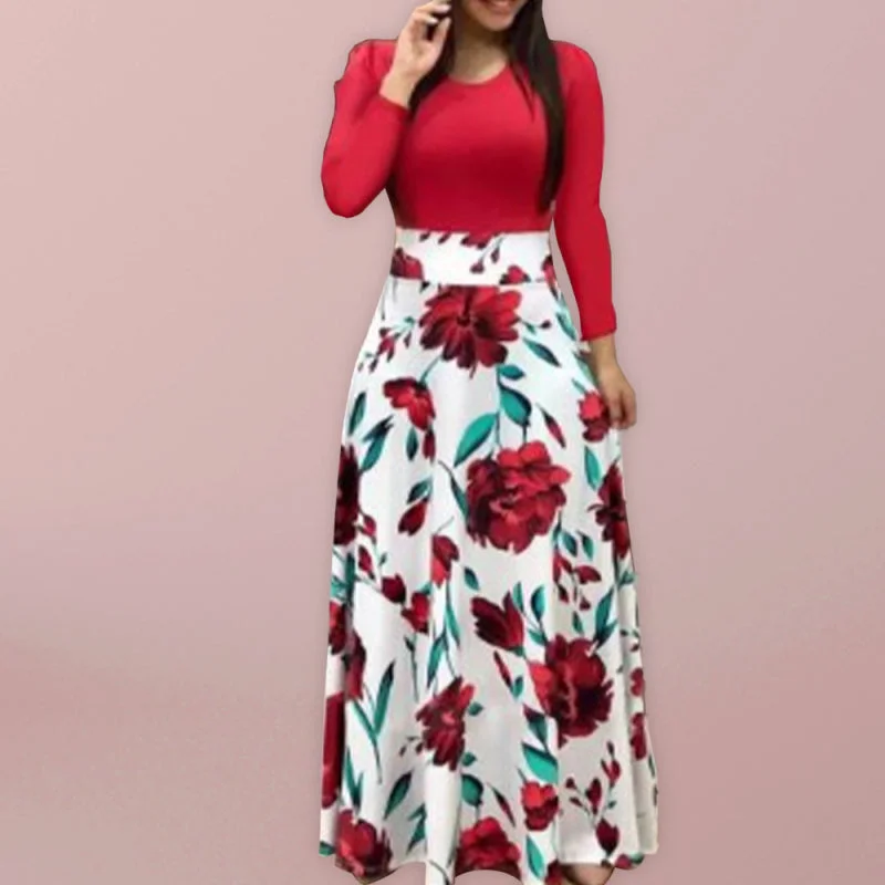 Women's Long Dress Digital Print Colorblock Short Sleeve Dress Beach floral dresses