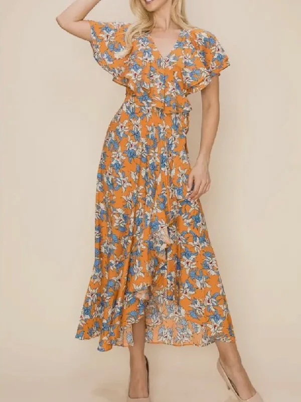 Floral Print Wrap High Low Dress Women's trendy floral dresses sale