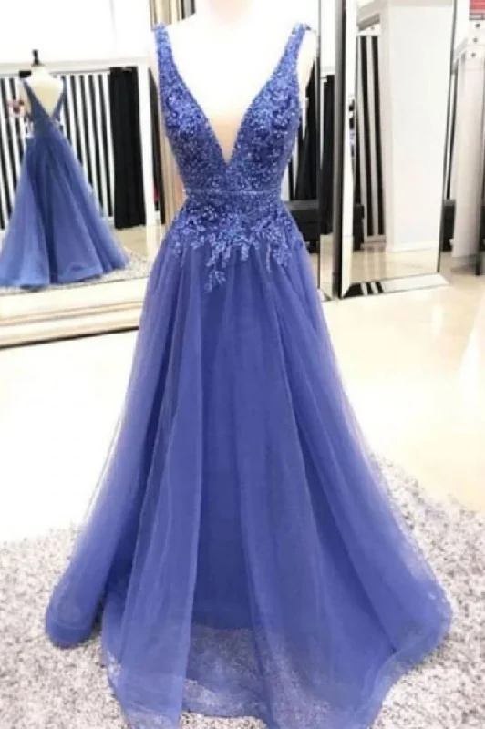 Chic Deep V-neck Straps Long Prom Party Gowns| Exquisite Lace Beading Prom Gown Maxi Skirt Style