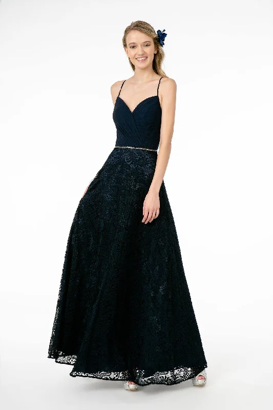 Long Pleated Sweetheart Dress with Lace Skirt by Elizabeth K GL2667 Bold Maxi Skirt