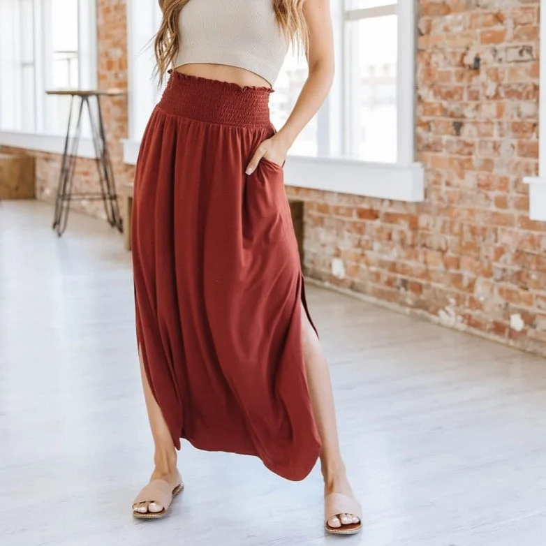 Side Slit Maxi Skirt with Pockets Button-down Maxi Skirt