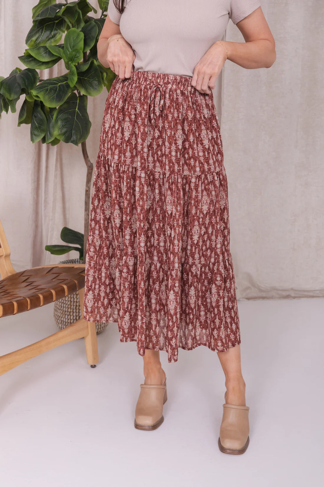 Tiered Maxi Skirt in Floral Damask - Final Sale Lace Detail Maxi