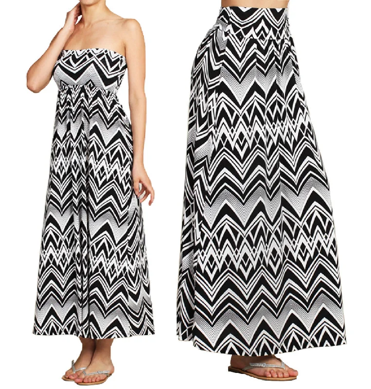 Maxi Skirt Convertible Dress Black White Tribal Elegant Maxi Skirt