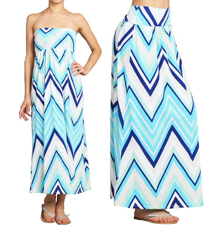 Maxi Skirt Convertible Dress Blue Chevron Colorful Maxi Skirt