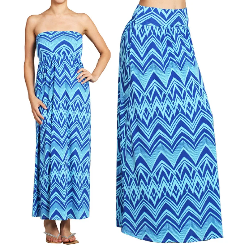 Maxi Skirt Convertible Dress Blue Tribal Flowy Maxi Skirt