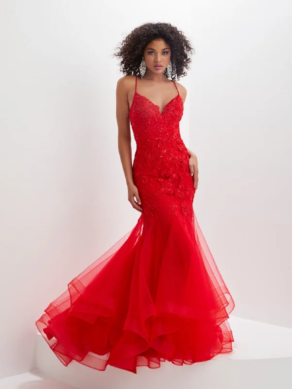 Applique Ruffled Tulle Mermaid Dress by Tiffany Designs 16015 Tulle Dress Look