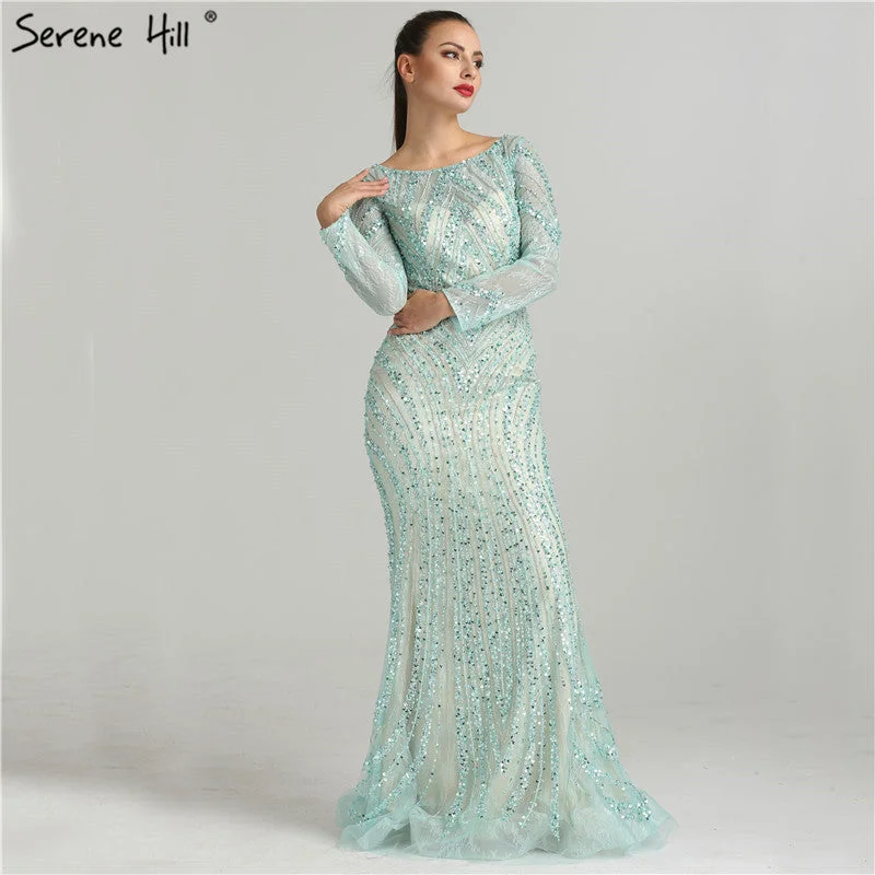 On Sale No Return No Refund Sale Long Sleeves Luxury Sparkly Tulle Evening Dresses Mermaid Beading LA6396 Tulle Dress Sparkly