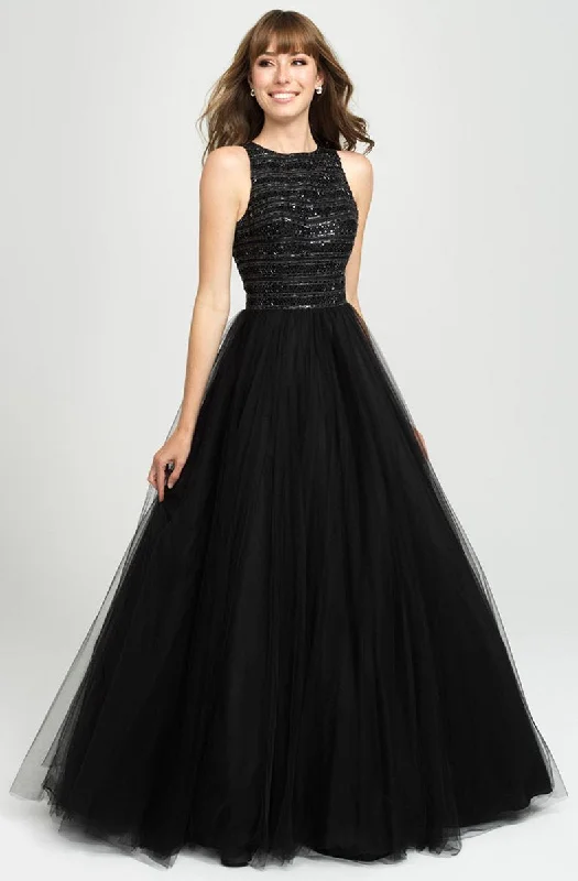 Madison James - 19-119SC Long Sleeveless Beaded Bodice Tulle Dress Pleated Tulle Dress