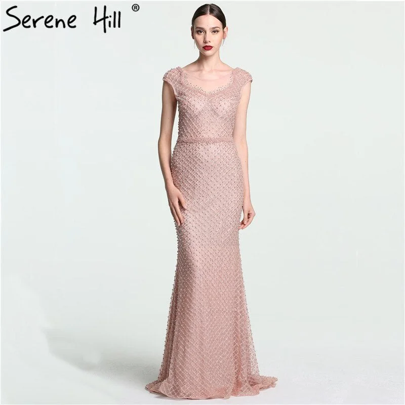 On Sale no return no refundSale Newest Fashion Elegant Mermaid Evening Dresses  Pink Manual Beading Pearls Tulle Evening Gown 2024 Real Photo LA6113 Short Tulle Dress