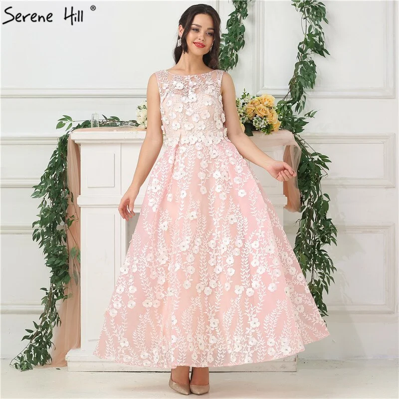 On Sale no return no refundSale Pink Sleeveless Sexy Ankle Length Evening Dresses 2024 Handmade Flowers Beading Tulle Evening Gowns Real Photo LA6694 Tulle Evening Gown