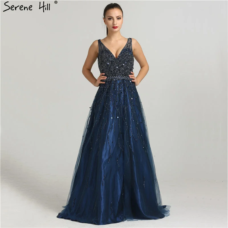 V-Neck Sexy Tulle Evening Dresses Beading LA6444 Tulle Bridesmaid Dress