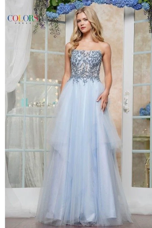 Colors Dress -3475 Beaded Bodice Strapless Tulle A-Line Dress Tulle Dress Chic