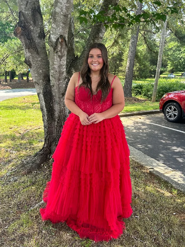 FLAIR PROM 24705 Red Sweetheart Layered Tulle Ballgown Tulle Dress Sleek