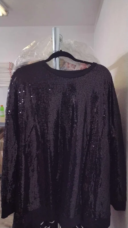 ALL Black Sequin Dressy Long Sleeve Shirt Top Pink Sequin Gown