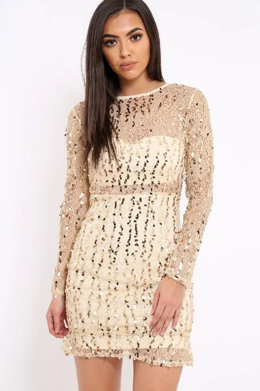 Gold Sheer Sequin Dress - Aaima Party Wear Sequin