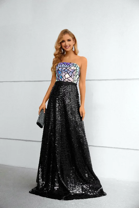 Mermaid Strapless Sequined Floor-length Sleeveless Backless Lace Prom Dress Sequin Dress Style