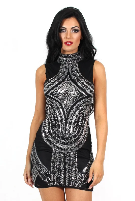 Nina Black High Neck Sequin Dress Sexy Sequin Gown